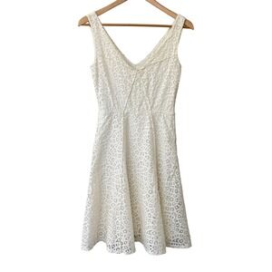 Weston Cream Lace Dainty Sleeveless V-Neck Fit & Flare Dress Size XS Retro Ivory